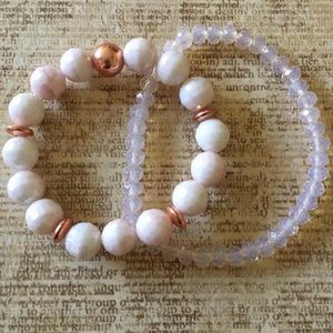 NWT Iridescent & rose gold beaded bracelet stack